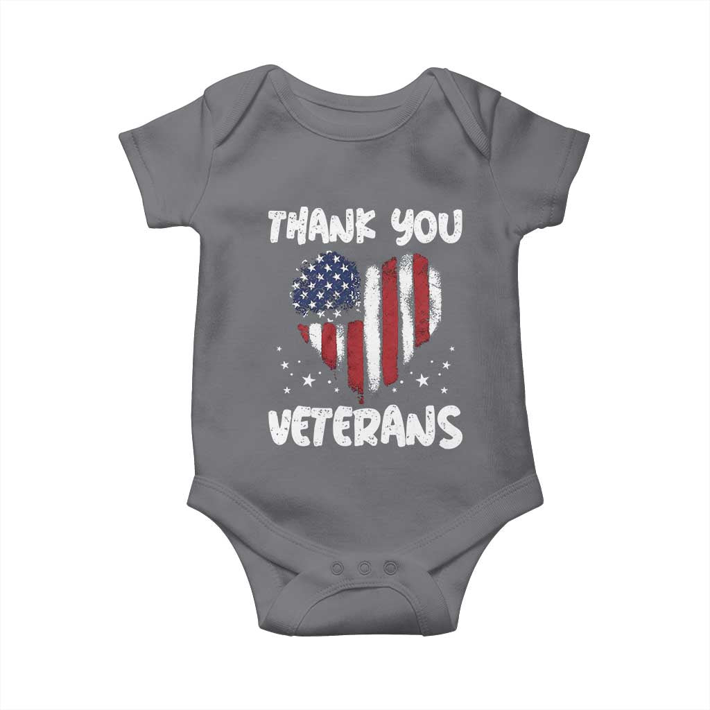 Thank You Veterans Baby Onesie Patriotic Veterans Day Grunge USA Flag Heart TS10 Charcoal Print Your Wear