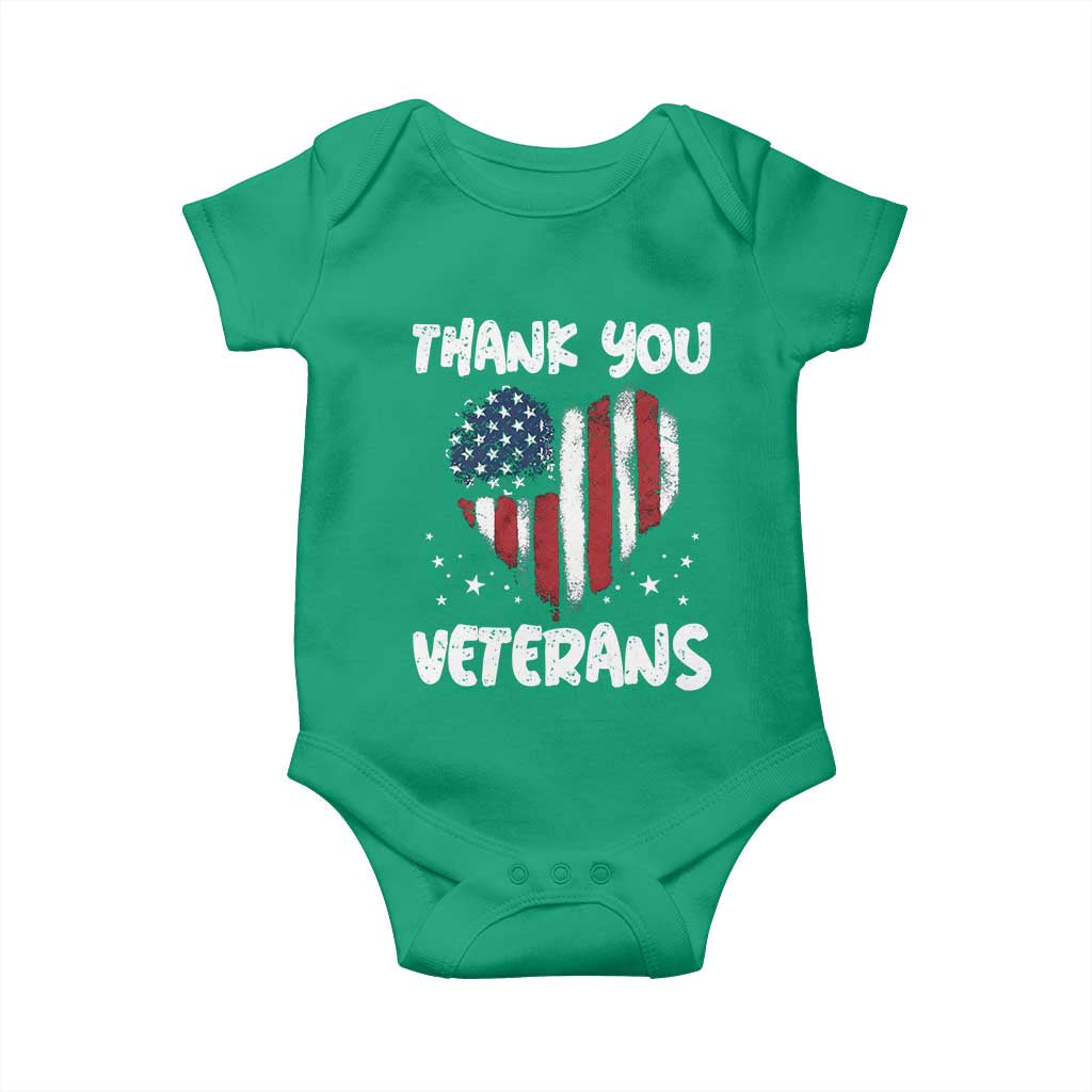 Thank You Veterans Baby Onesie Patriotic Veterans Day Grunge USA Flag Heart TS10 Irish Green Print Your Wear