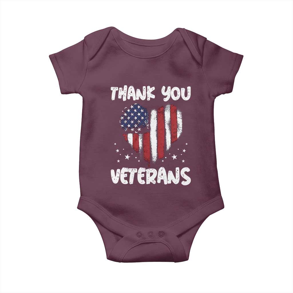 Thank You Veterans Baby Onesie Patriotic Veterans Day Grunge USA Flag Heart TS10 Maroon Print Your Wear