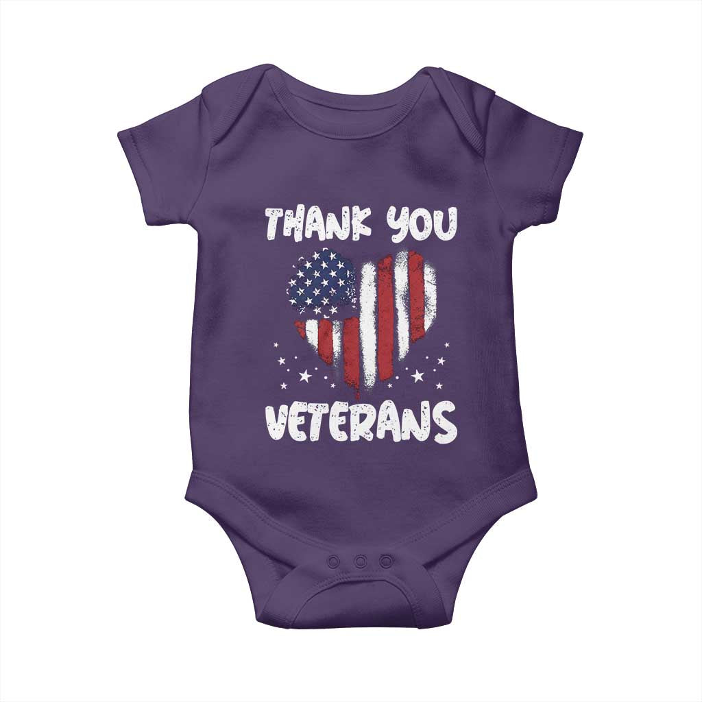 Thank You Veterans Baby Onesie Patriotic Veterans Day Grunge USA Flag Heart TS10 Purple Print Your Wear
