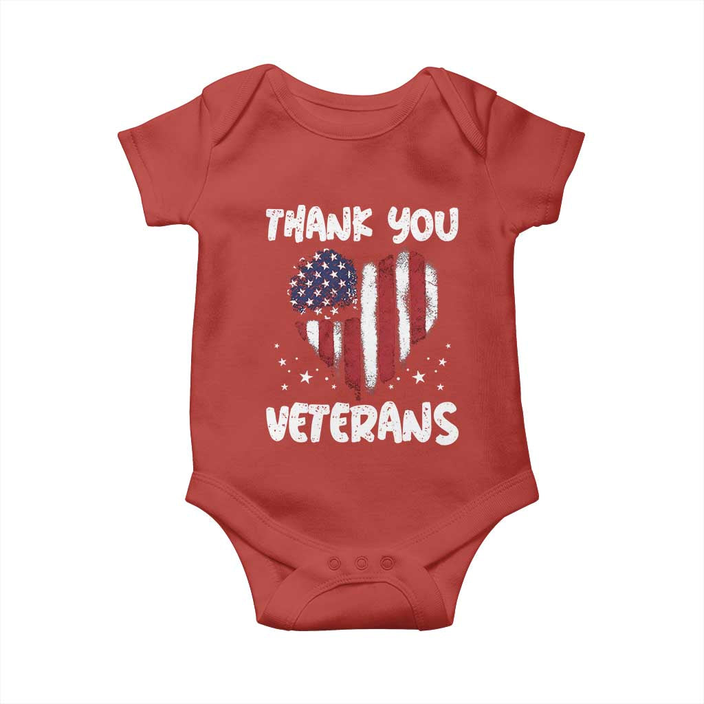 Thank You Veterans Baby Onesie Patriotic Veterans Day Grunge USA Flag Heart TS10 Red Print Your Wear