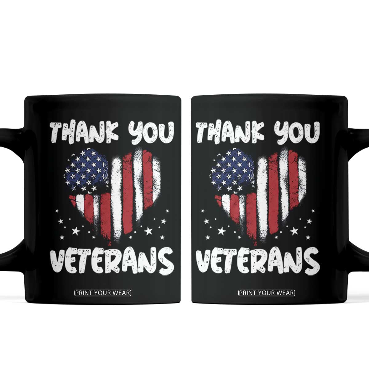 Thank You Veterans Coffee Mug Patriotic Veterans Day Grunge USA Flag Heart TS10 Black Print Your Wear