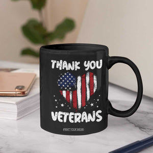 Thank You Veterans Coffee Mug Patriotic Veterans Day Grunge USA Flag Heart TS10 Print Your Wear
