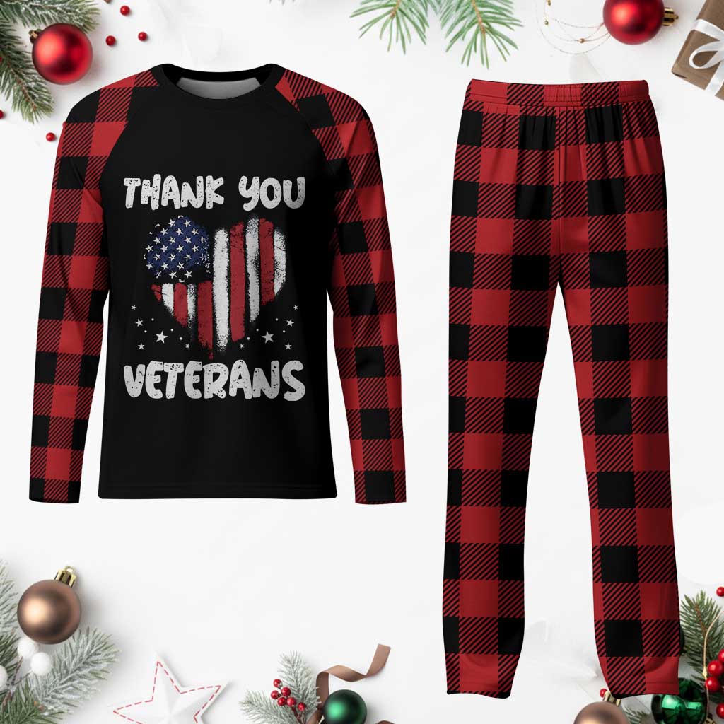 Thank You Veterans Plaid Pajama Set Patriotic Veterans Day Grunge USA Flag Heart TS10 Buffalo Plaid Print Your Wear