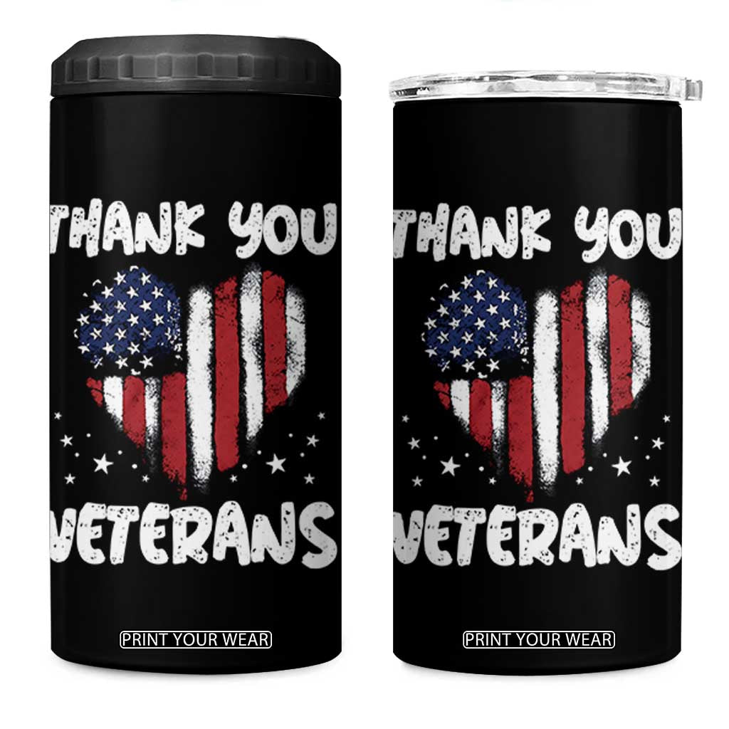 Thank You Veterans 4 in 1 Can Cooler Tumbler Patriotic Veterans Day Grunge USA Flag Heart TS10 One Size: 16 oz Black Print Your Wear
