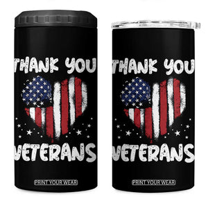 Thank You Veterans 4 in 1 Can Cooler Tumbler Patriotic Veterans Day Grunge USA Flag Heart TS10 One Size: 16 oz Black Print Your Wear