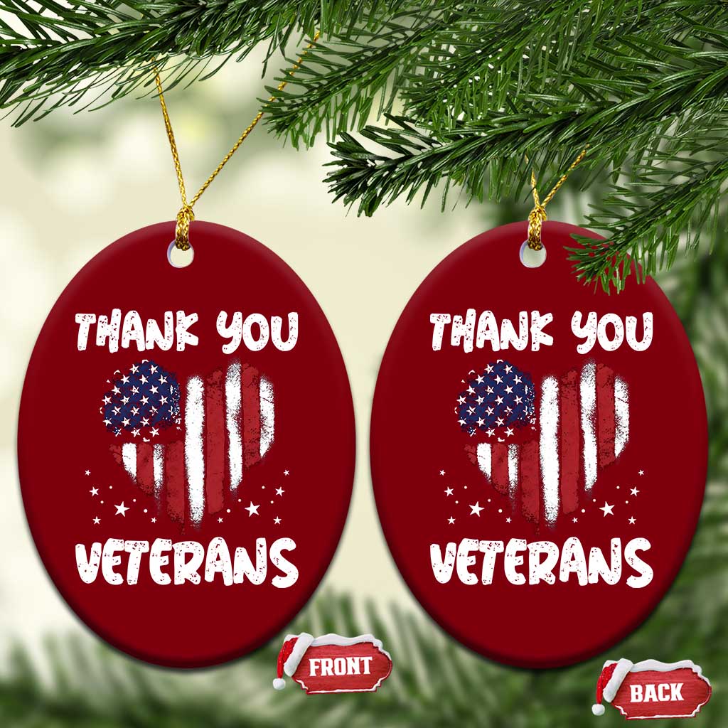 Thank You Veterans Ceramic Ornament Patriotic Veterans Day Grunge USA Flag Heart TS10 Print Your Wear