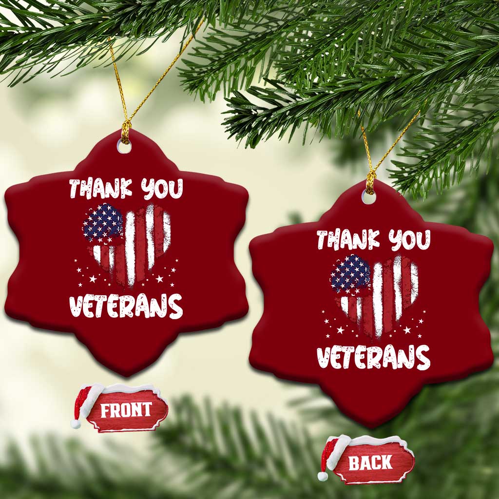 Thank You Veterans Ceramic Ornament Patriotic Veterans Day Grunge USA Flag Heart TS10 Print Your Wear