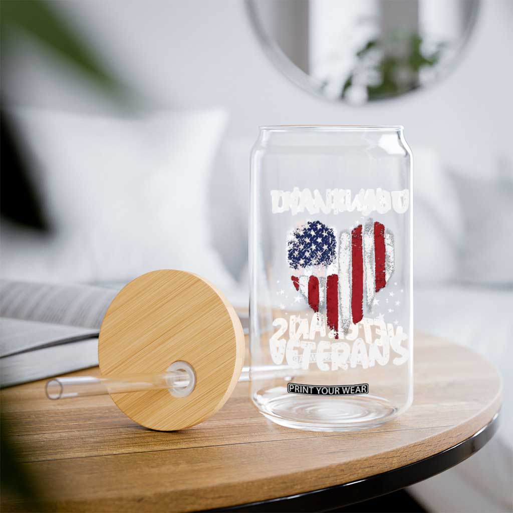 Thank You Veterans Glass Can Patriotic Veterans Day Grunge USA Flag Heart TS10 Print Your Wear