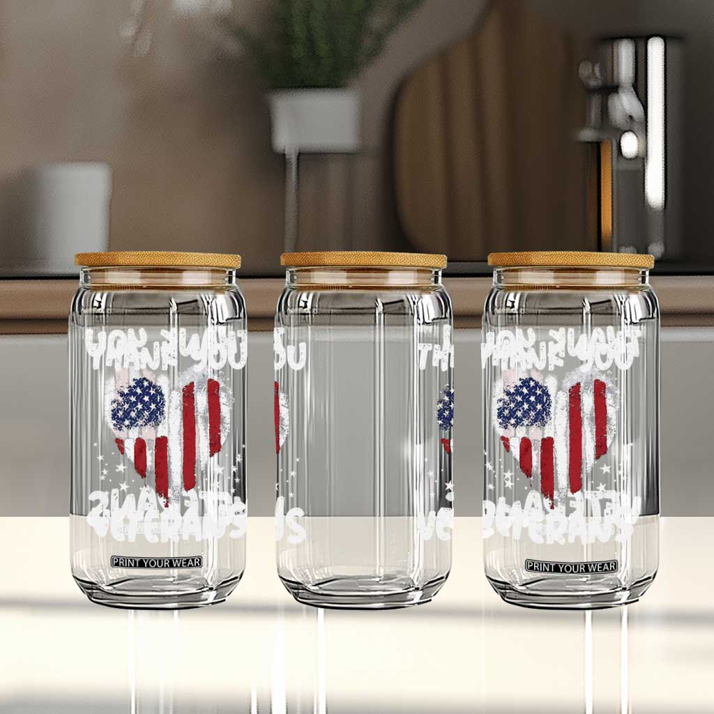 Thank You Veterans Glass Can Patriotic Veterans Day Grunge USA Flag Heart TS10 Print Your Wear
