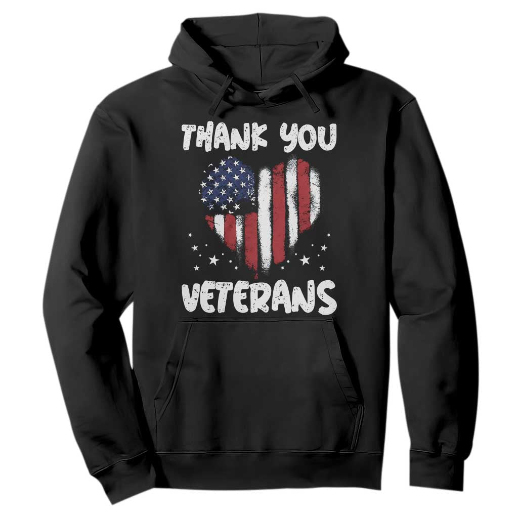 Thank You Veterans Hoodie Patriotic Veterans Day Grunge USA Flag Heart TS10 Black Print Your Wear