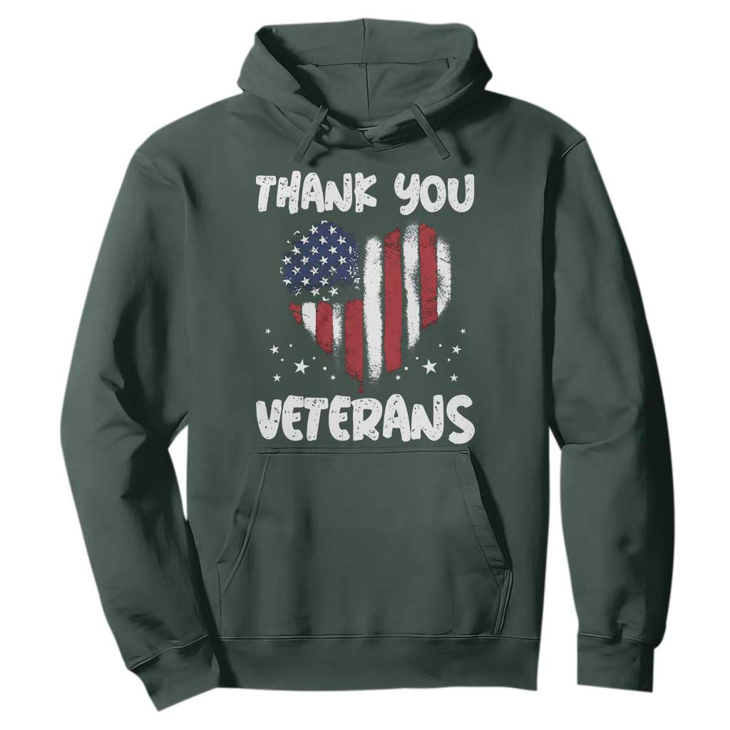 Thank You Veterans Hoodie Patriotic Veterans Day Grunge USA Flag Heart TS10 Dark Forest Green Print Your Wear
