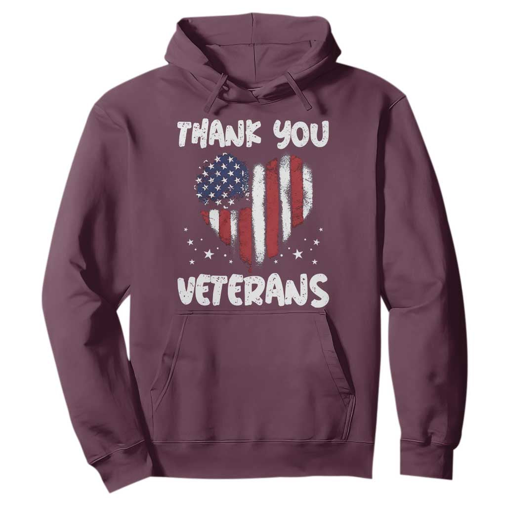 Thank You Veterans Hoodie Patriotic Veterans Day Grunge USA Flag Heart TS10 Maroon Print Your Wear