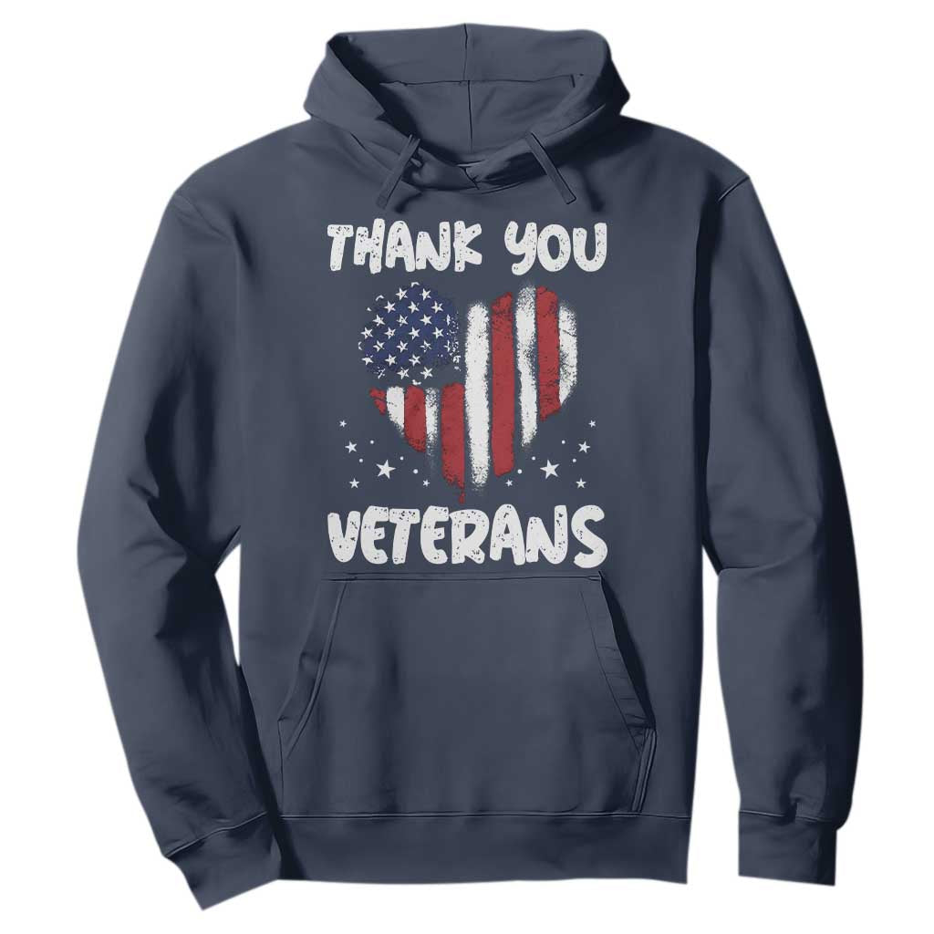 Thank You Veterans Hoodie Patriotic Veterans Day Grunge USA Flag Heart TS10 Navy Print Your Wear