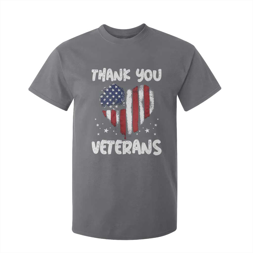 Thank You Veterans T Shirt For Kid Patriotic Veterans Day Grunge USA Flag Heart TS10 Charcoal Print Your Wear