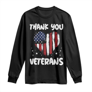 Thank You Veterans Long Sleeve Shirt Patriotic Veterans Day Grunge USA Flag Heart TS10 Black Print Your Wear