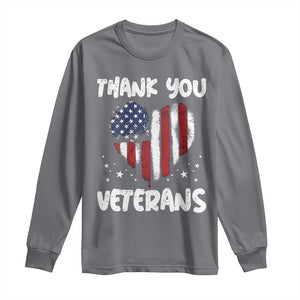 Thank You Veterans Long Sleeve Shirt Patriotic Veterans Day Grunge USA Flag Heart TS10 Charcoal Print Your Wear