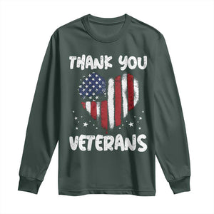 Thank You Veterans Long Sleeve Shirt Patriotic Veterans Day Grunge USA Flag Heart TS10 Dark Forest Green Print Your Wear