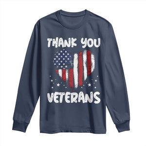 Thank You Veterans Long Sleeve Shirt Patriotic Veterans Day Grunge USA Flag Heart TS10 Navy Print Your Wear