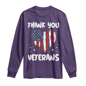 Thank You Veterans Long Sleeve Shirt Patriotic Veterans Day Grunge USA Flag Heart TS10 Purple Print Your Wear