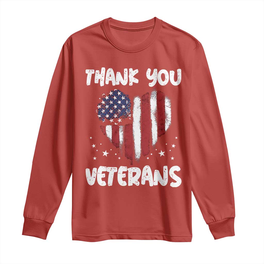 Thank You Veterans Long Sleeve Shirt Patriotic Veterans Day Grunge USA Flag Heart TS10 Red Print Your Wear
