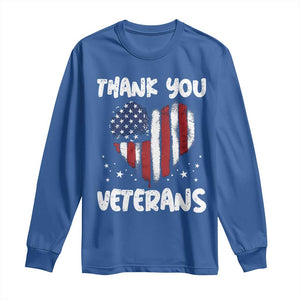 Thank You Veterans Long Sleeve Shirt Patriotic Veterans Day Grunge USA Flag Heart TS10 Royal Blue Print Your Wear