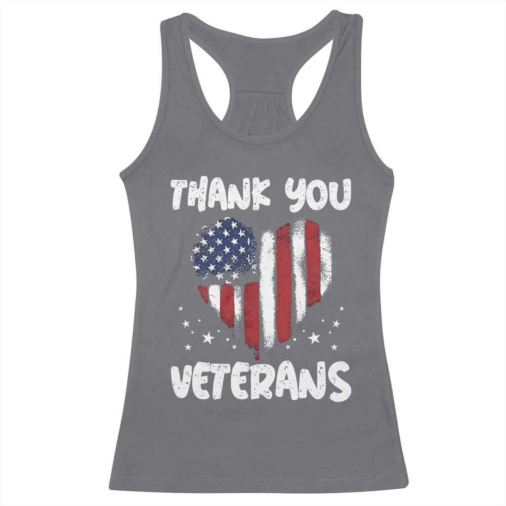 Thank You Veterans Racerback Tank Top Patriotic Veterans Day Grunge USA Flag Heart TS10 Charcoal Print Your Wear