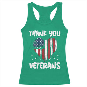 Thank You Veterans Racerback Tank Top Patriotic Veterans Day Grunge USA Flag Heart TS10 Irish Green Print Your Wear