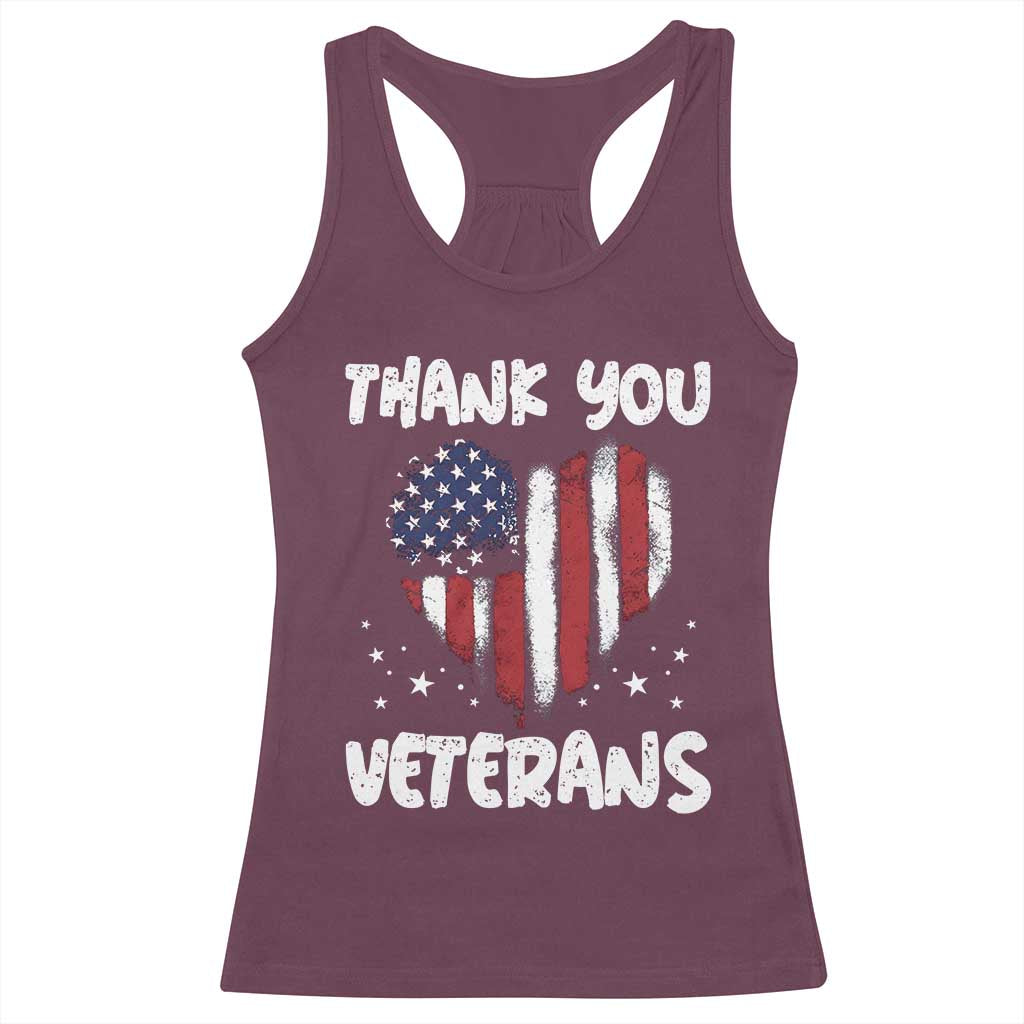 Thank You Veterans Racerback Tank Top Patriotic Veterans Day Grunge USA Flag Heart TS10 Maroon Print Your Wear