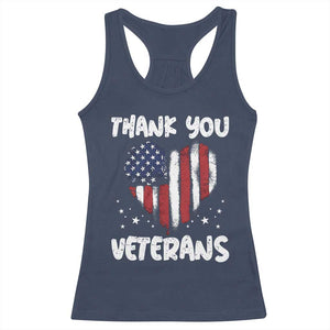 Thank You Veterans Racerback Tank Top Patriotic Veterans Day Grunge USA Flag Heart TS10 Navy Print Your Wear