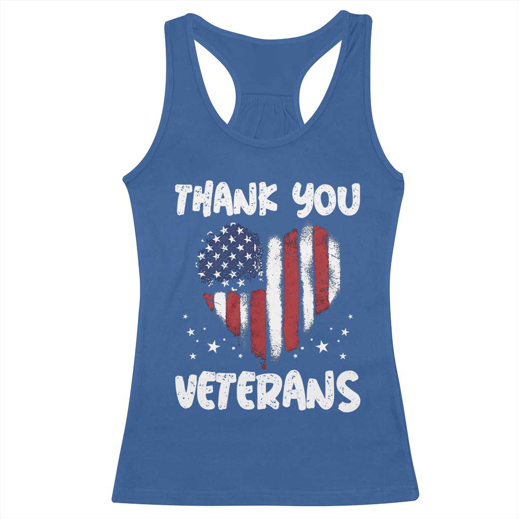 Thank You Veterans Racerback Tank Top Patriotic Veterans Day Grunge USA Flag Heart TS10 Royal Blue Print Your Wear