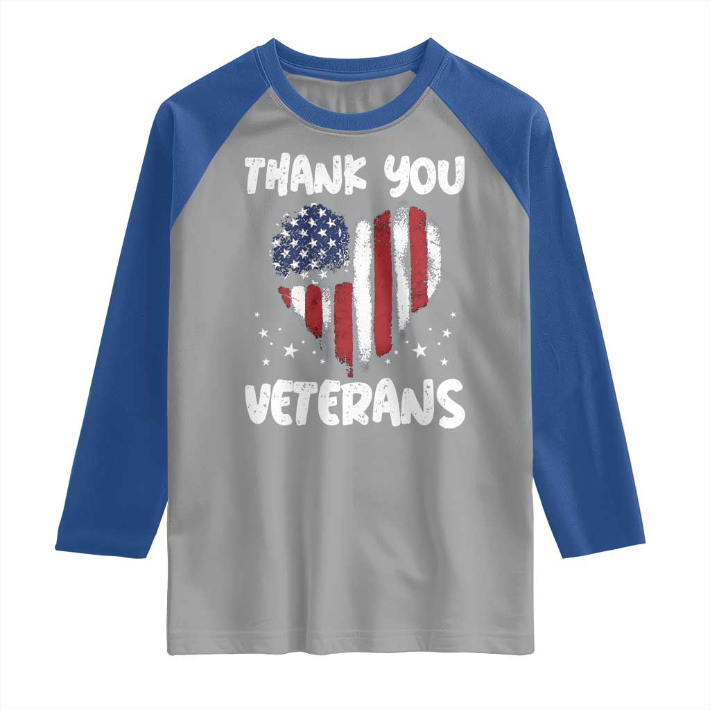 Thank You Veterans Raglan Shirt Patriotic Veterans Day Grunge USA Flag Heart TS10 Sport Gray Royal Print Your Wear