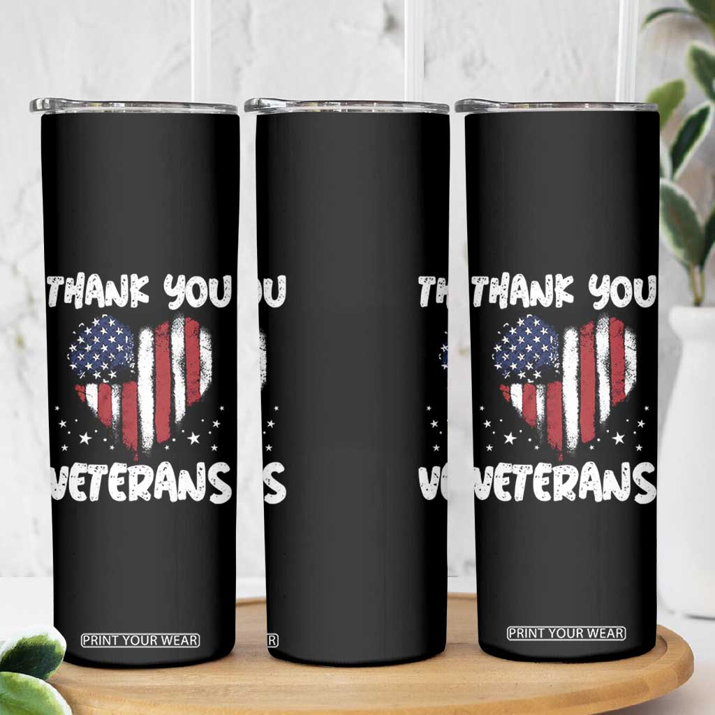 Thank You Veterans Skinny Tumbler Patriotic Veterans Day Grunge USA Flag Heart TS10 Print Your Wear