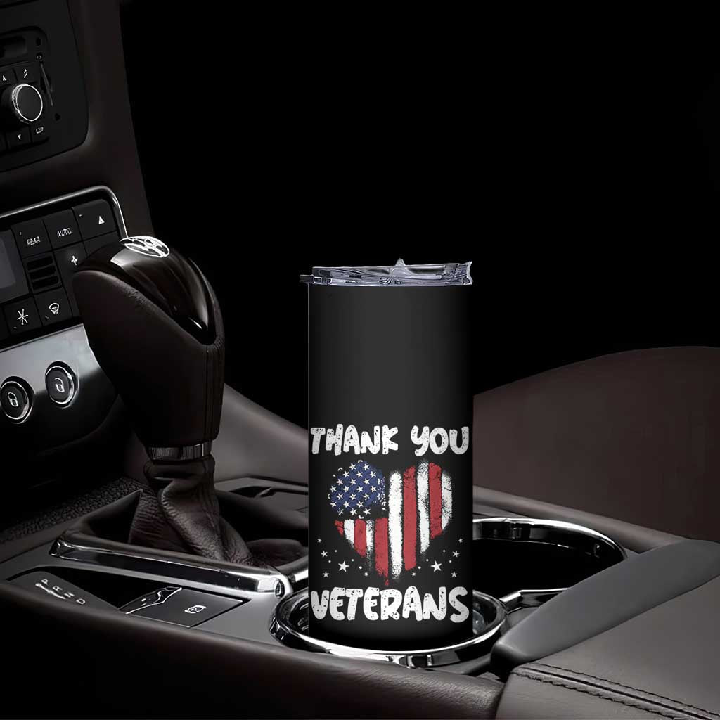 Thank You Veterans Skinny Tumbler Patriotic Veterans Day Grunge USA Flag Heart TS10 Print Your Wear