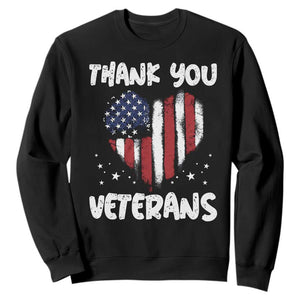 Thank You Veterans Sweatshirt Patriotic Veterans Day Grunge USA Flag Heart TS10 Black Print Your Wear