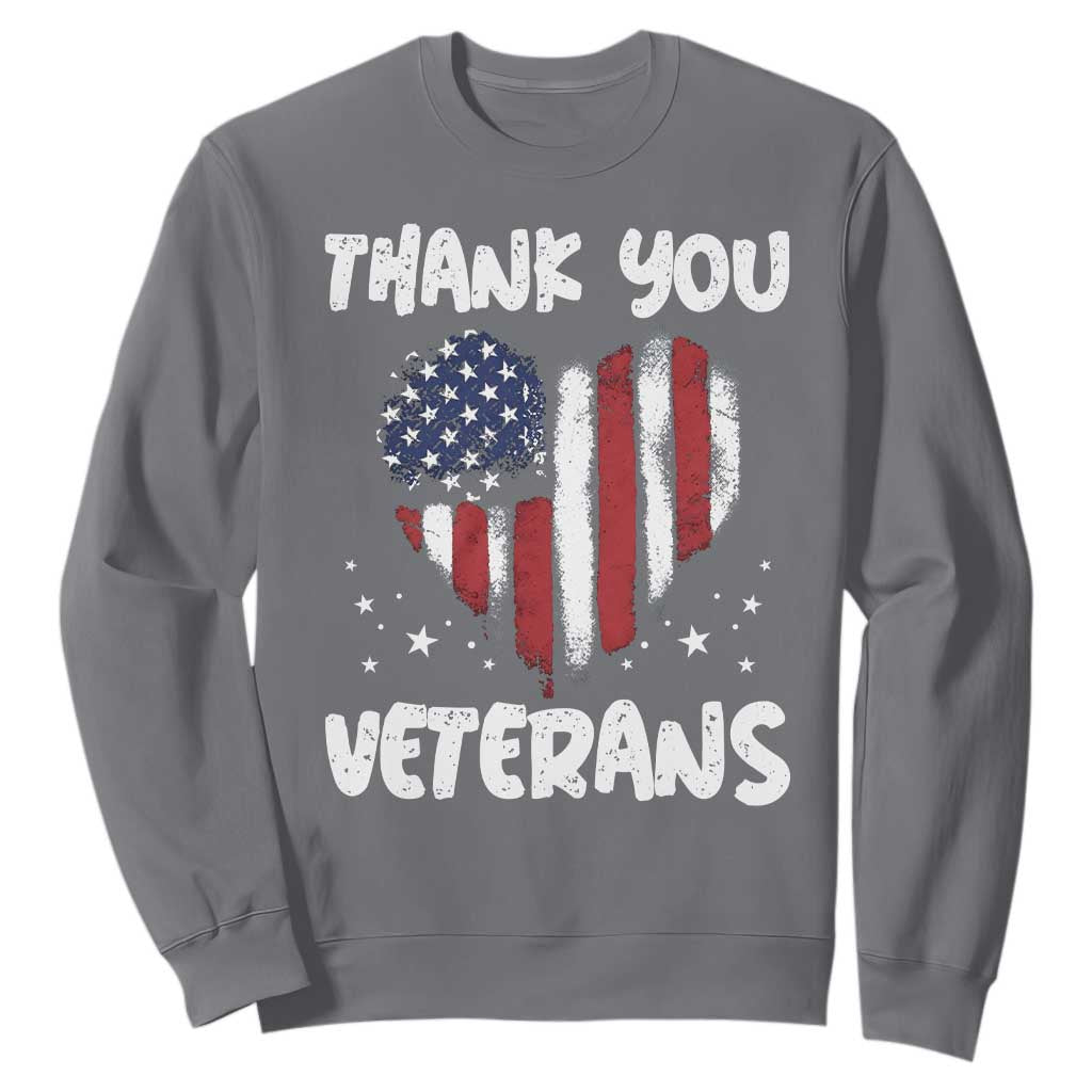 Thank You Veterans Sweatshirt Patriotic Veterans Day Grunge USA Flag Heart TS10 Charcoal Print Your Wear