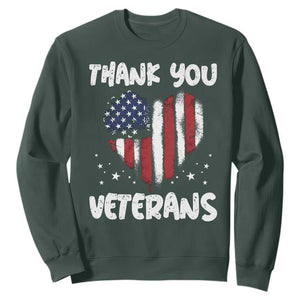 Thank You Veterans Sweatshirt Patriotic Veterans Day Grunge USA Flag Heart TS10 Dark Forest Green Print Your Wear