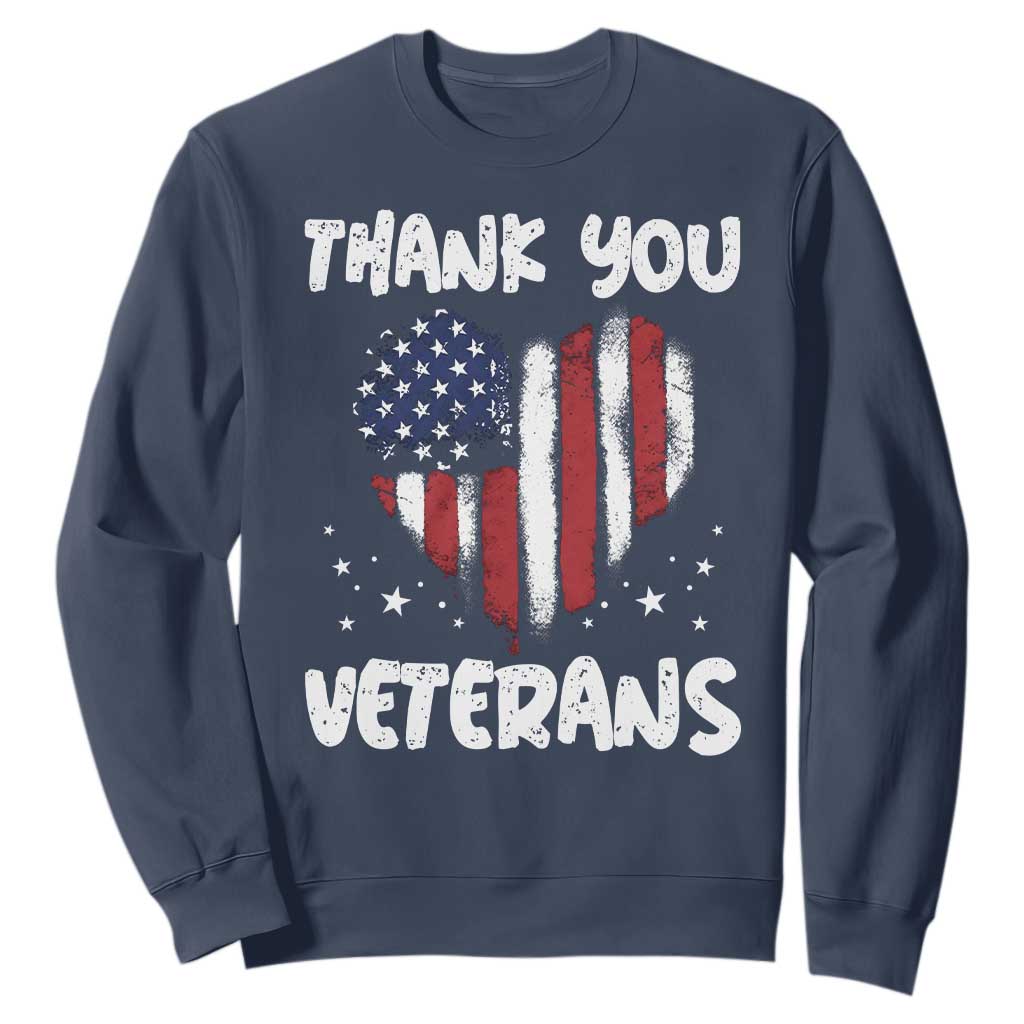 Thank You Veterans Sweatshirt Patriotic Veterans Day Grunge USA Flag Heart TS10 Navy Print Your Wear