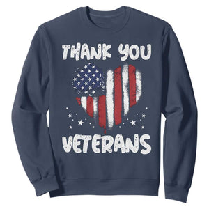 Thank You Veterans Sweatshirt Patriotic Veterans Day Grunge USA Flag Heart TS10 Navy Print Your Wear