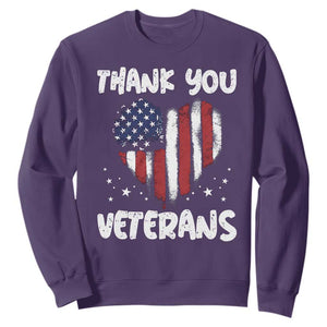 Thank You Veterans Sweatshirt Patriotic Veterans Day Grunge USA Flag Heart TS10 Purple Print Your Wear