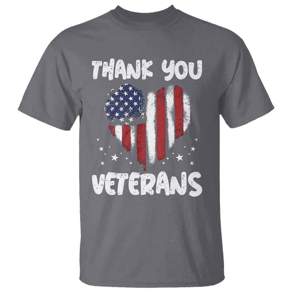 Thank You Veterans T Shirt Patriotic Veterans Day Grunge USA Flag Heart TS10 Charcoal Print Your Wear