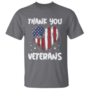 Thank You Veterans T Shirt Patriotic Veterans Day Grunge USA Flag Heart TS10 Charcoal Print Your Wear