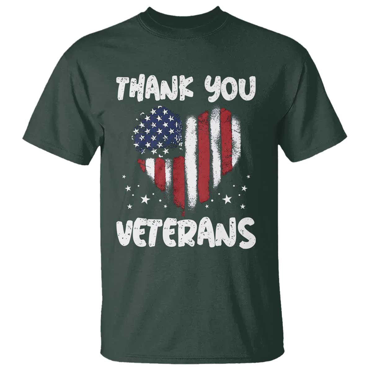 Thank You Veterans T Shirt Patriotic Veterans Day Grunge USA Flag Heart TS10 Dark Forest Green Print Your Wear