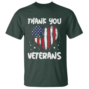 Thank You Veterans T Shirt Patriotic Veterans Day Grunge USA Flag Heart TS10 Dark Forest Green Print Your Wear