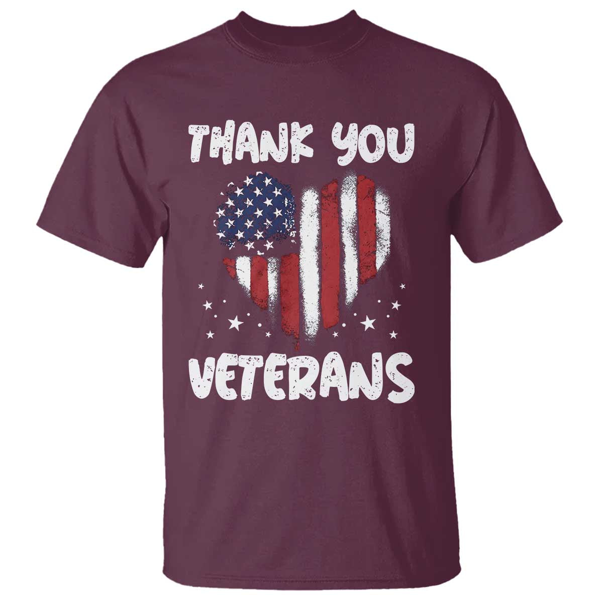 Thank You Veterans T Shirt Patriotic Veterans Day Grunge USA Flag Heart TS10 Maroon Print Your Wear