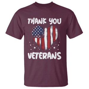 Thank You Veterans T Shirt Patriotic Veterans Day Grunge USA Flag Heart TS10 Maroon Print Your Wear