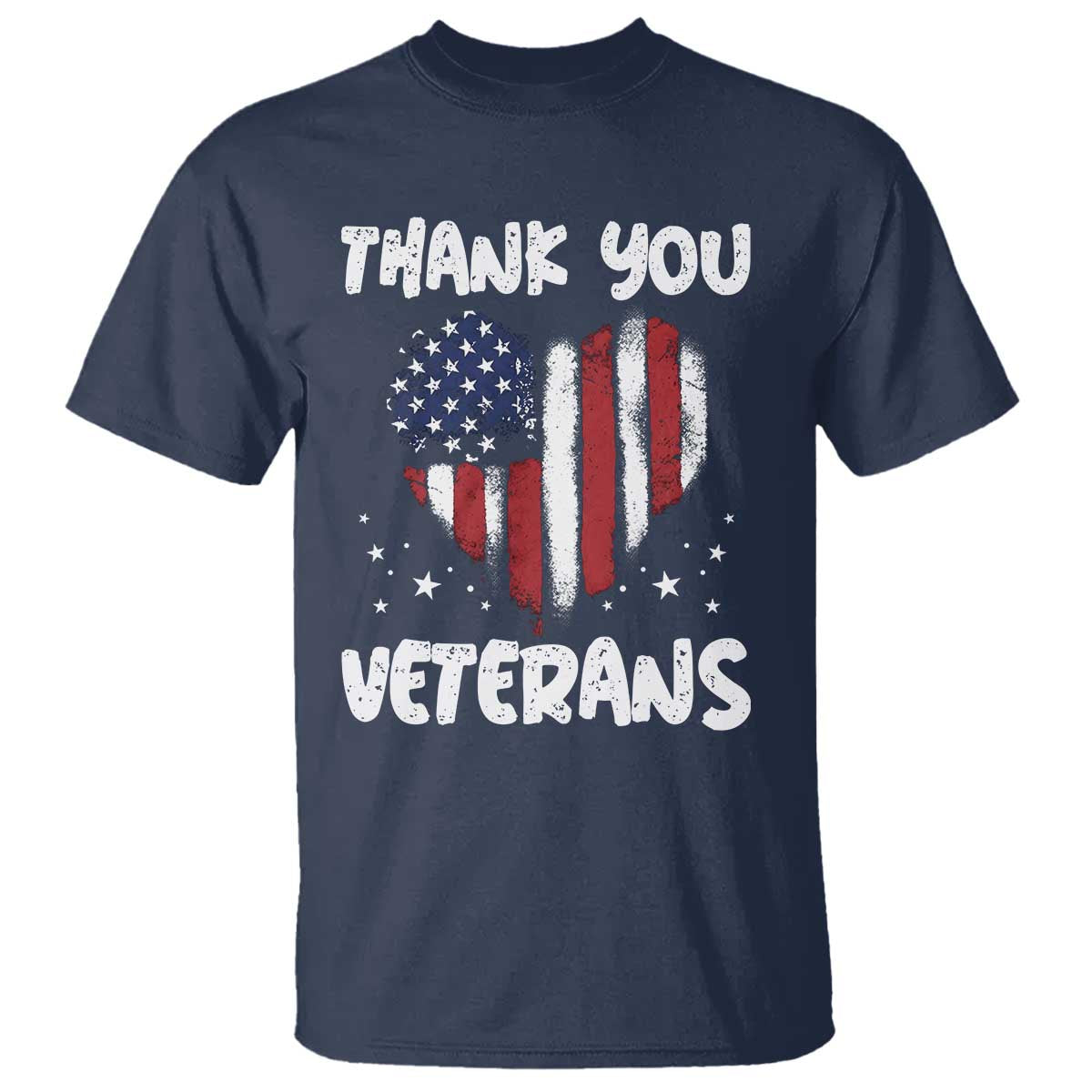 Thank You Veterans T Shirt Patriotic Veterans Day Grunge USA Flag Heart TS10 Navy Print Your Wear