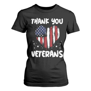 Thank You Veterans T Shirt For Women Patriotic Veterans Day Grunge USA Flag Heart TS10 Black Print Your Wear