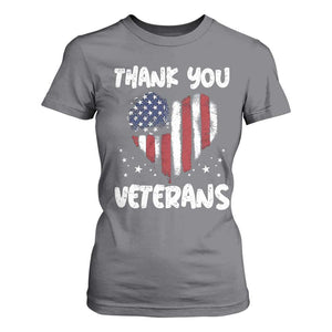Thank You Veterans T Shirt For Women Patriotic Veterans Day Grunge USA Flag Heart TS10 Charcoal Print Your Wear