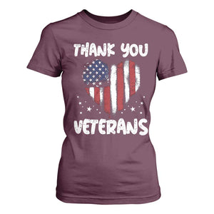 Thank You Veterans T Shirt For Women Patriotic Veterans Day Grunge USA Flag Heart TS10 Maroon Print Your Wear